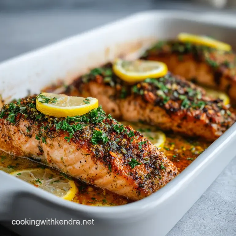 A beautifully plated salmon fillet, glistening and tender, beside a fresh, colorful salad.
