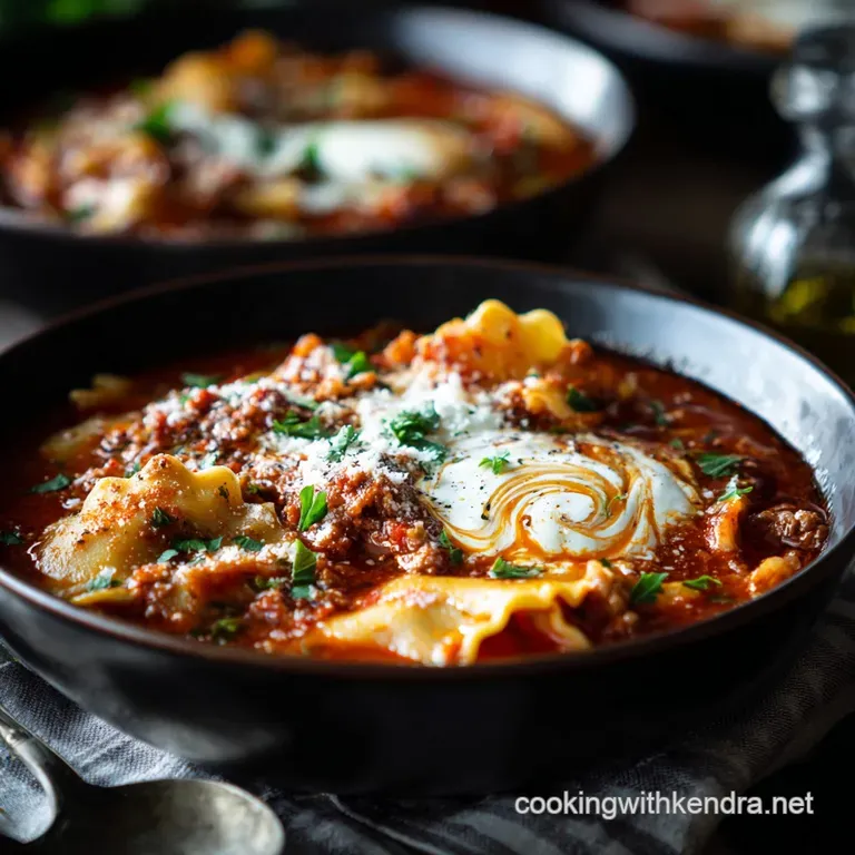Lasagna Soup Proper Comfort with Ricotta Swirl Minimal Kitchen Faff presentation