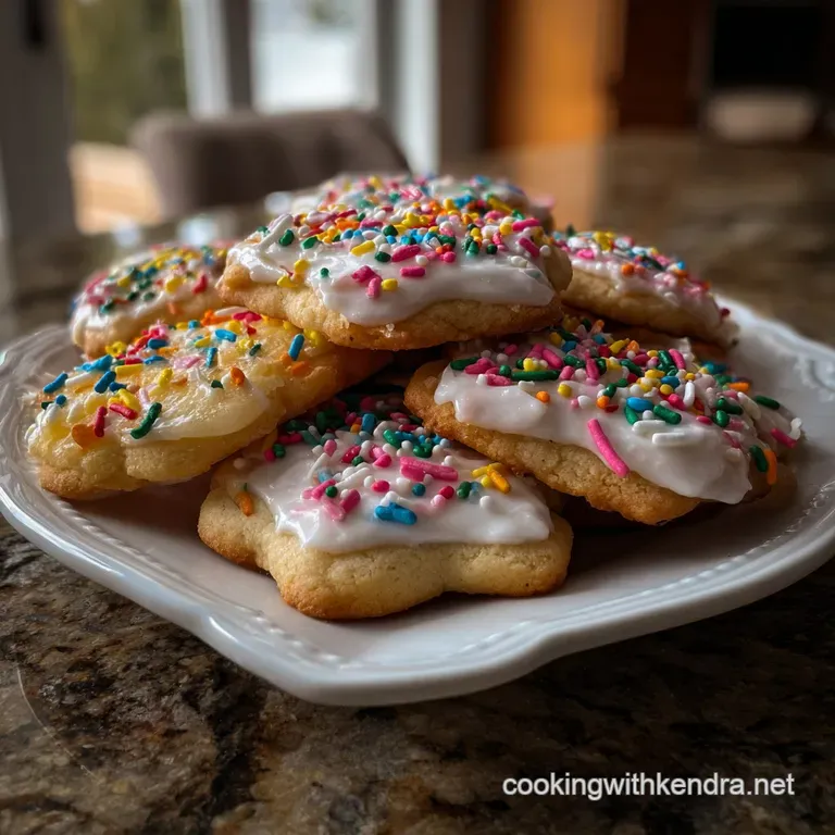 Elegant sugar cookies with a pristine white icing, arranged artfully on a vintage ceramic plate. The icing has a satisfyin...