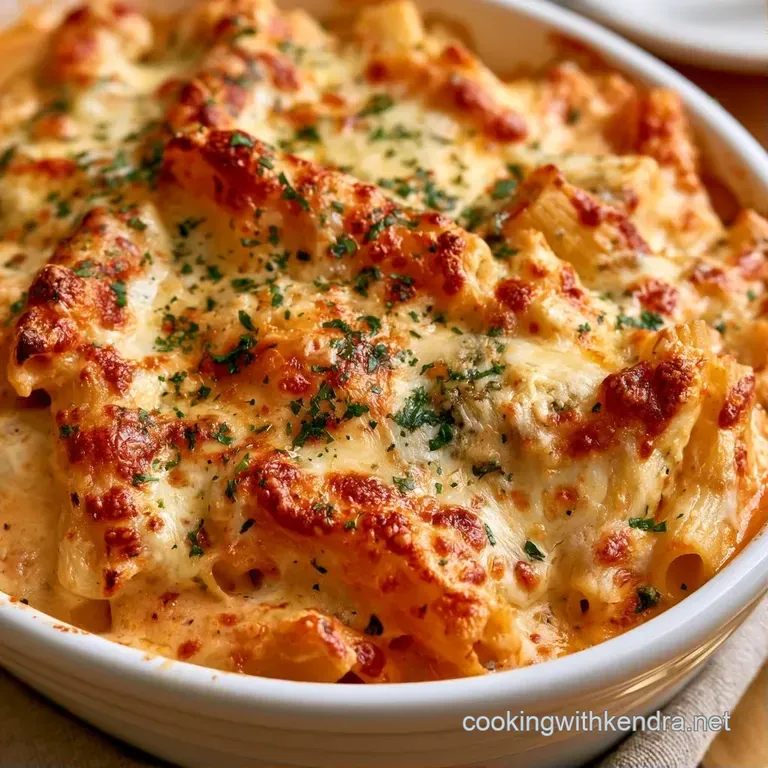 A generous scoop of cheesy pasta with melted mozzarella and red sauce on a white plate, garnished with fresh parsley.