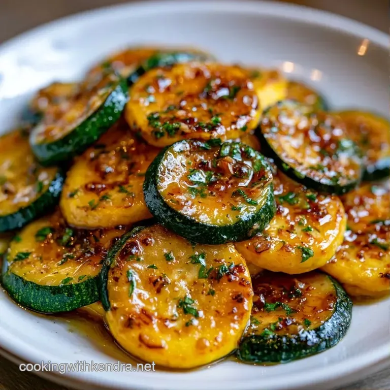 Tender golden squash crescents stacked neatly on a white plate, garnished with chopped parsley and melted butter.