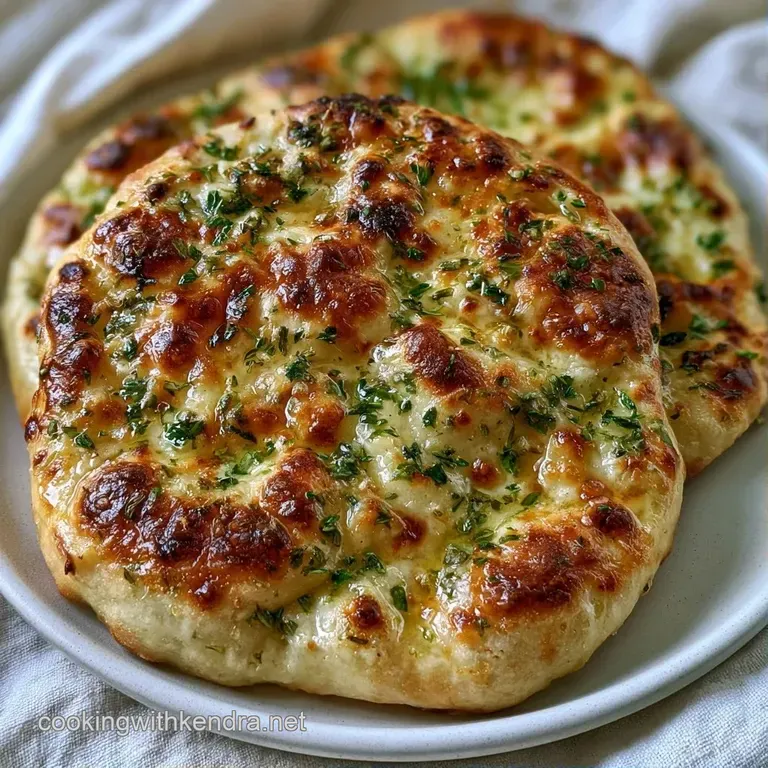 Slices of toasted flatbread with bubbling cheese and herbs on a white ceramic plate beside a fresh side salad.