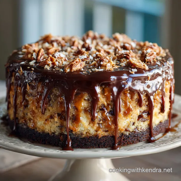 German Chocolate Cheesecake Cake Majestic Triplelayer Showstopper presentation