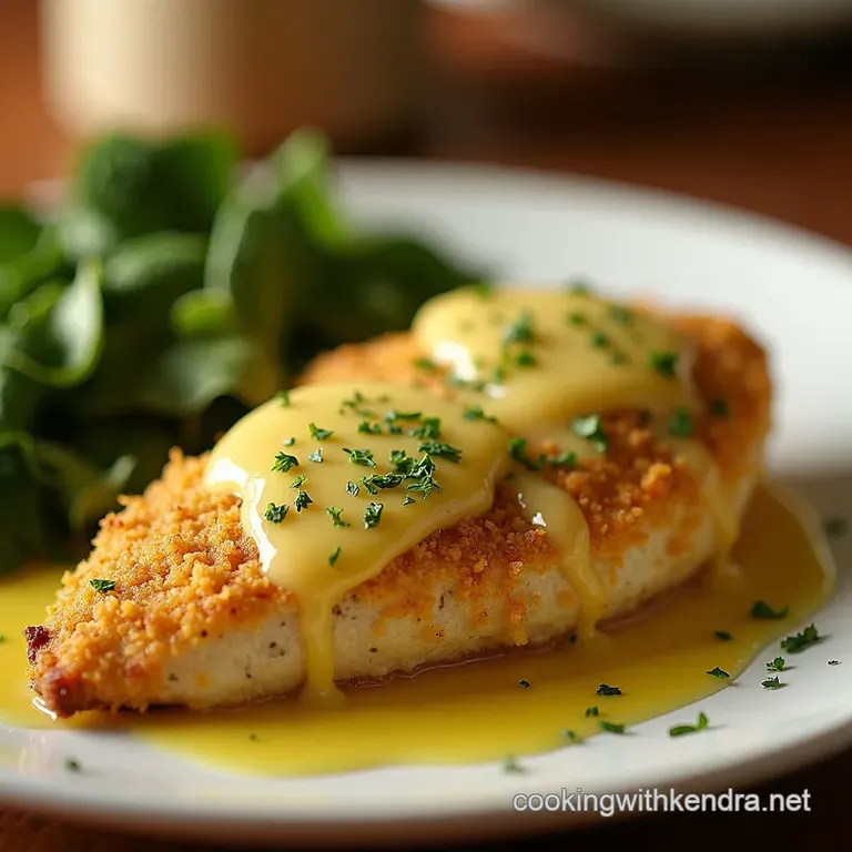Golden Parmesan Crusted Chicken with Lemonherb Butter Drizzle presentation