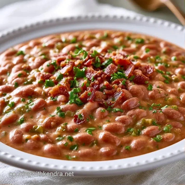 Steaming clay bowl of savory brown beans and green chiles, garnished with fresh cilantro on a rustic wooden table.