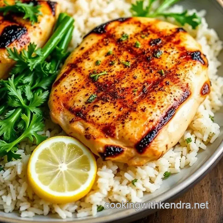 Grilled Chicken with Rice and Cooked Asparagus presentation