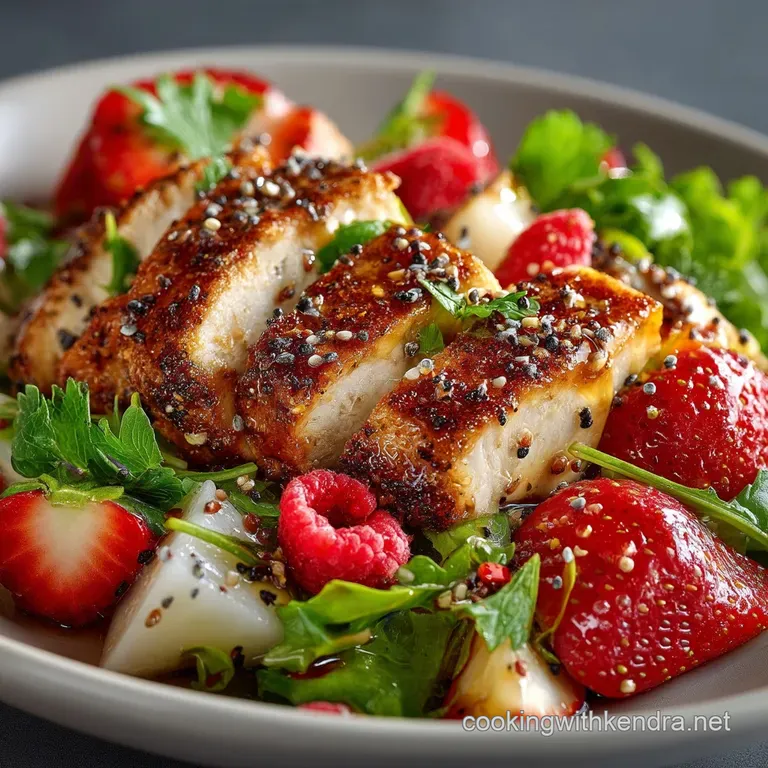 Grilled Chicken Strawberry Salad with Raspberry Poppyseed Vinaigrette presentation