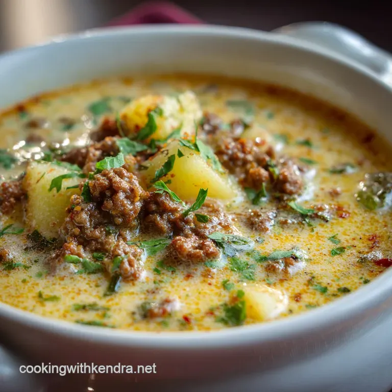 Potato Soup with Ground Beef: Hearty Creamy Pub-Style Comfort presentation