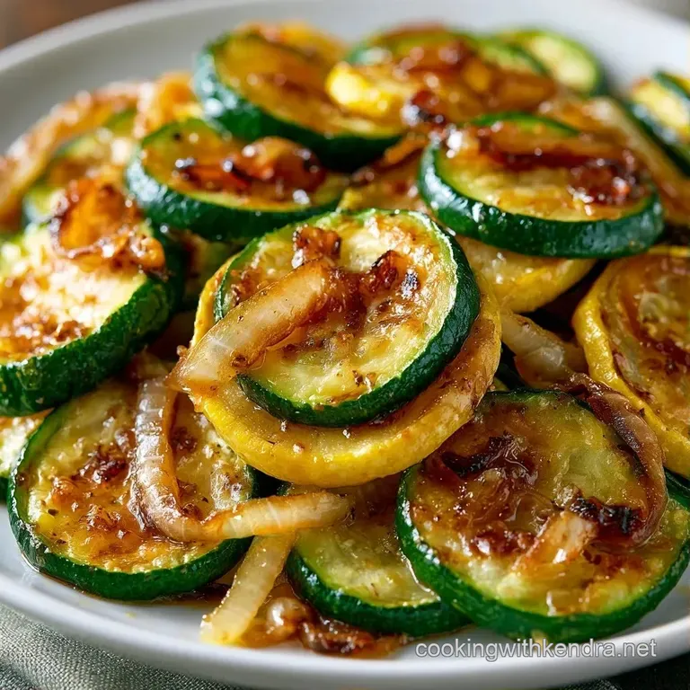 Tender green zucchini rounds piled high on a matte ceramic plate, garnished with lemon zest and cracked black pepper.