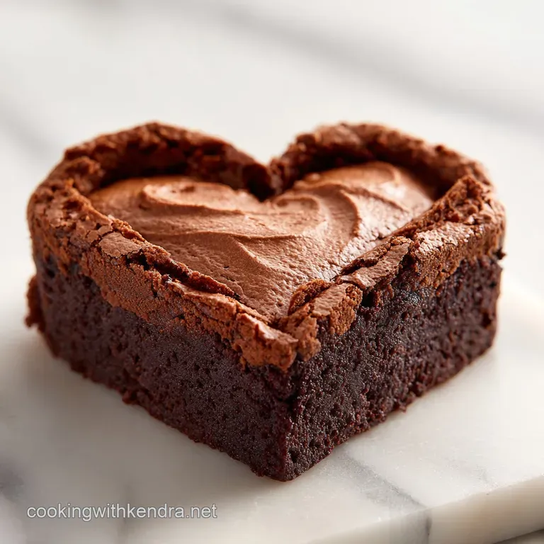 A single heart-shaped chocolate cheesecake brownie adorned with a raspberry coulis and fresh mint leaf.