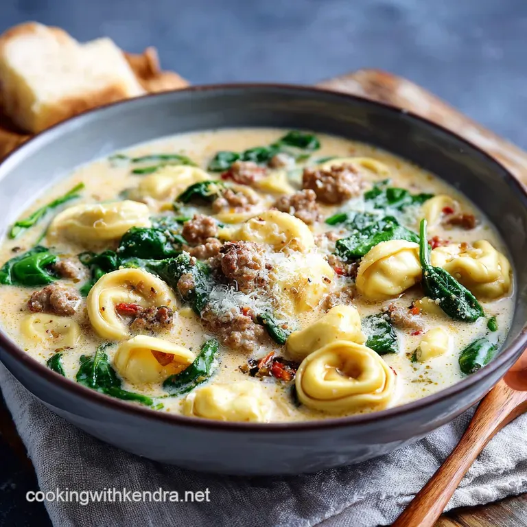 Tortellini Soup: Hearty Creamy Italian Sausage and Spinach Dinner presentation