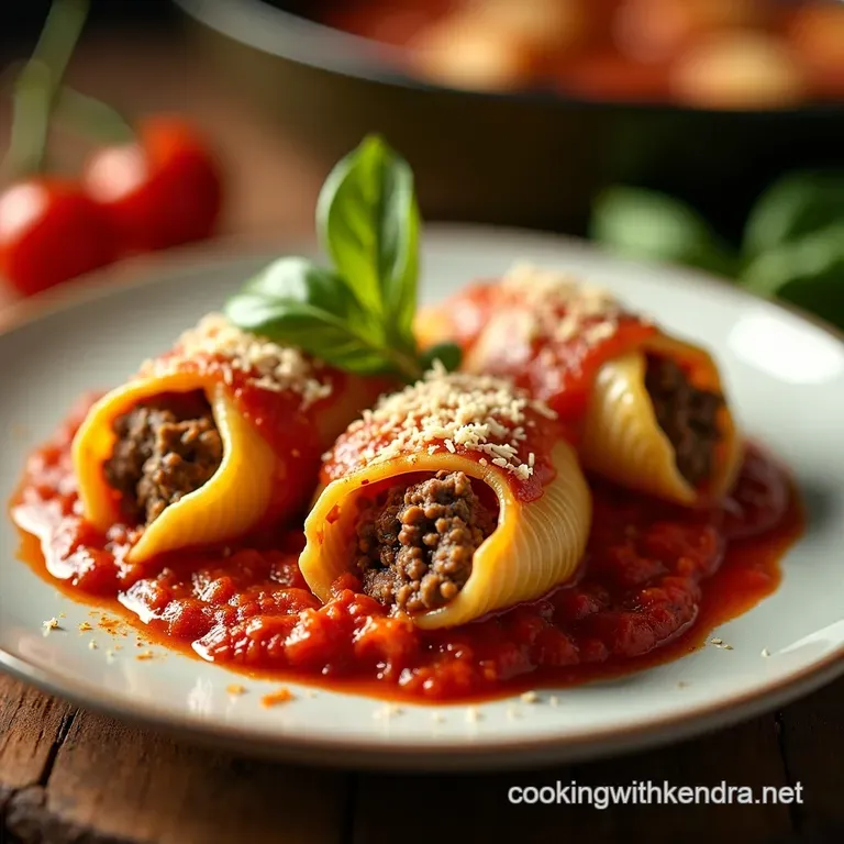 Hearty Meatstuffed Shells with Classic Tomato Sauce presentation