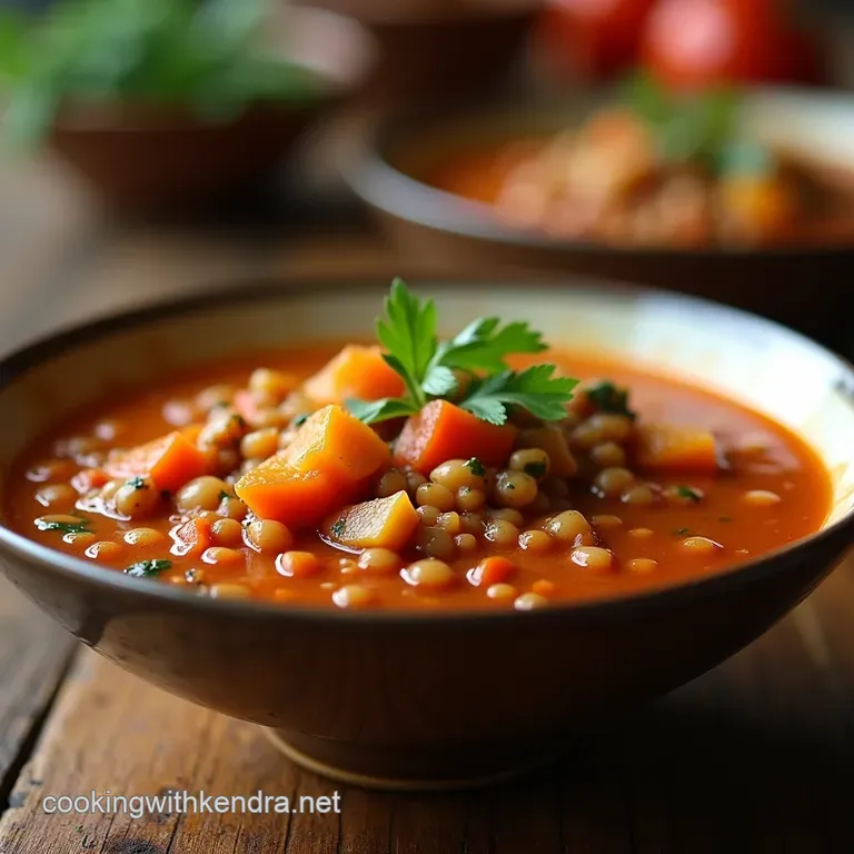 The Proper Hearty Rustic Red Lentil Smoked Paprika Vegetable Soup presentation