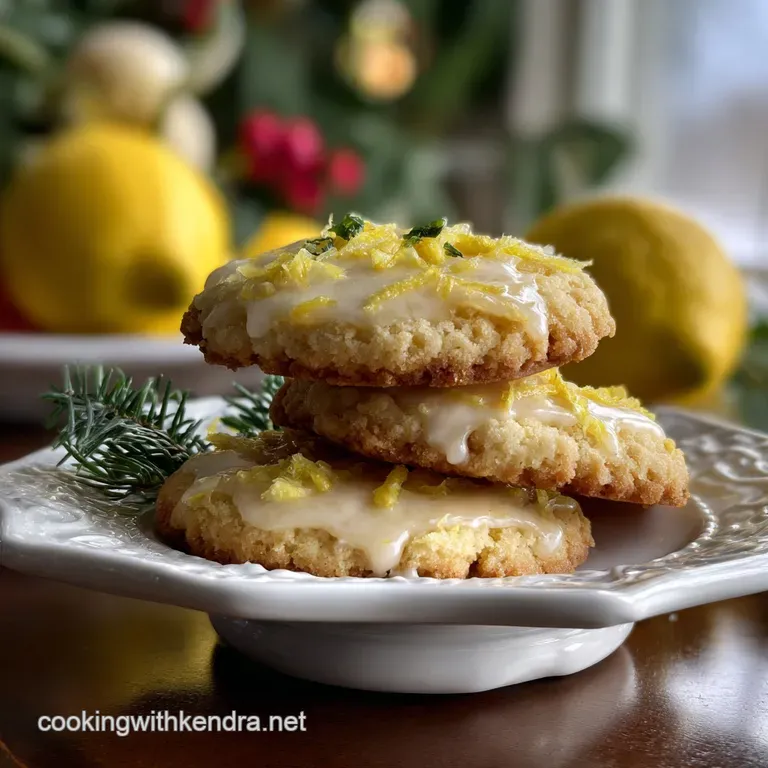 Elegant plate of pale yellow cookies, showcasing a soft, buttery crumb. Garnished with a sugared lemon twist, radiating fr...
