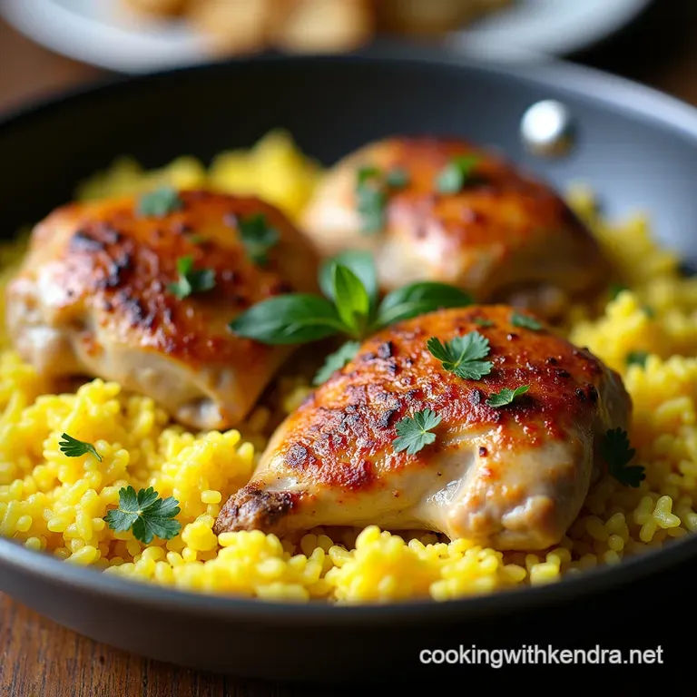 OnePan Wonder Herby Roasted Chicken Thighs with Golden SaffronInfused Rice