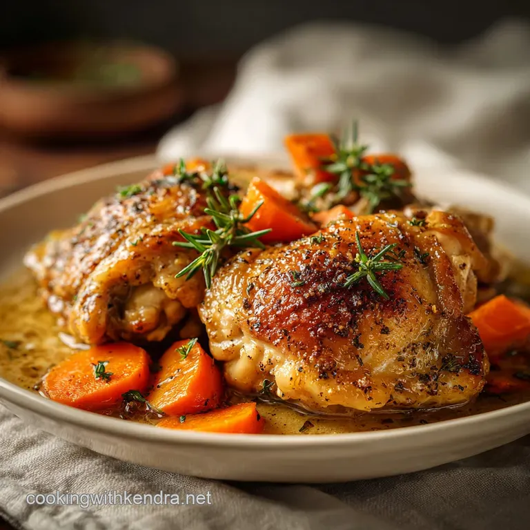 Plump chicken thighs, fork-tender and juicy, served over fluffy rice with vibrant green garnish.