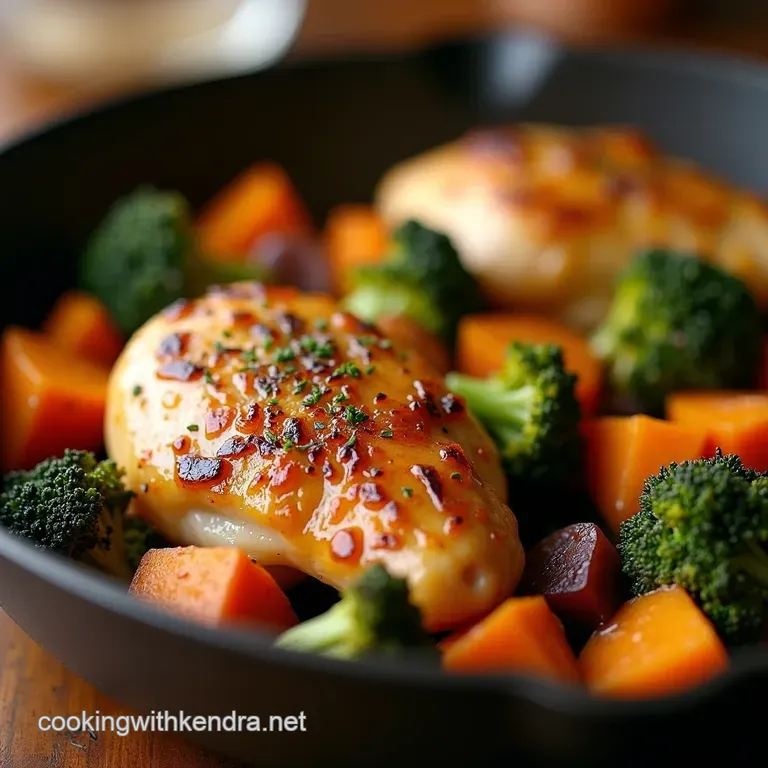 The Onepan Wonder Roasted Honeygarlic Chicken with Sweet Potatoes and Charred Broccoli presentation