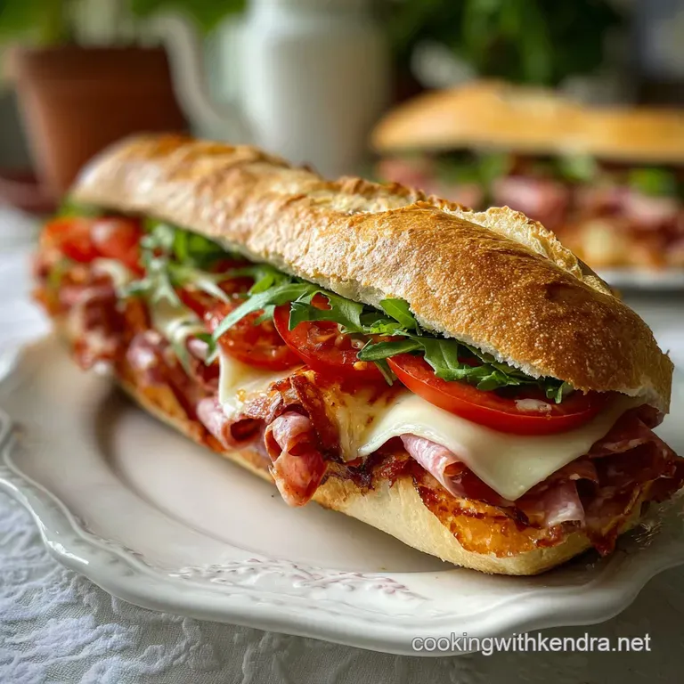 Artfully arranged Italian sub sandwich halves showing off layered cuts of meat, cheese, lettuce and tomato. A picnic lunch.