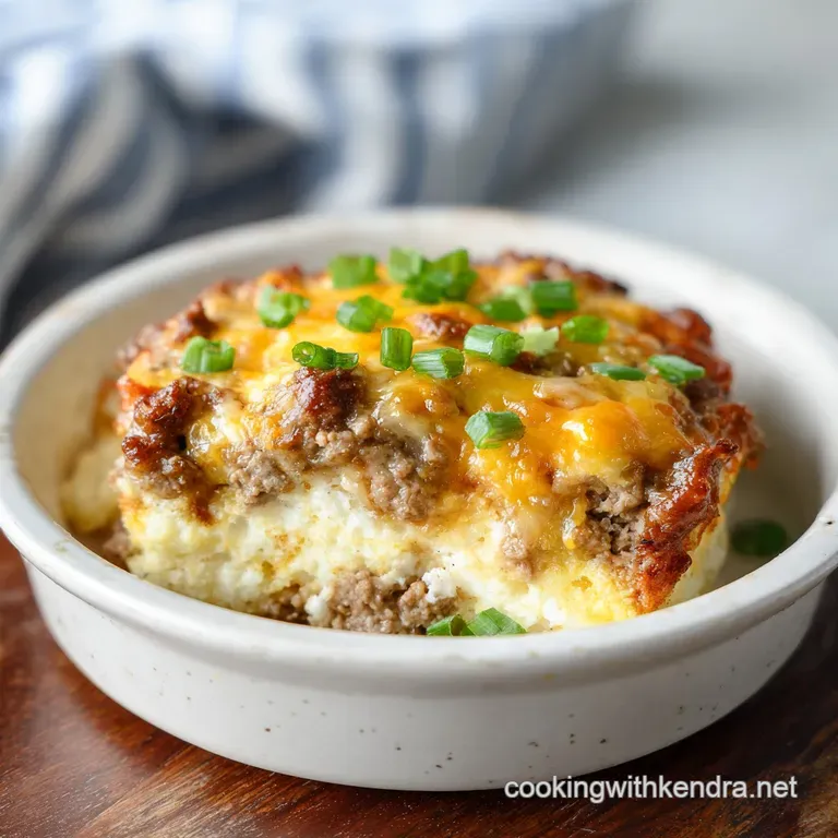A slice of savory casserole with vibrant red peppers, served hot and bubbling on a rustic plate.