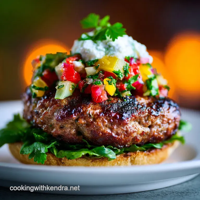 A perfectly grilled lamb burger with a glossy bun, artfully arranged with crisp fries.