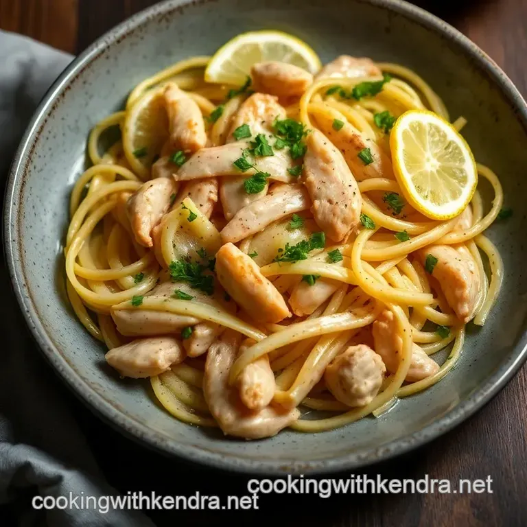 Lemon Garlic Chicken Scampi with Linguine presentation