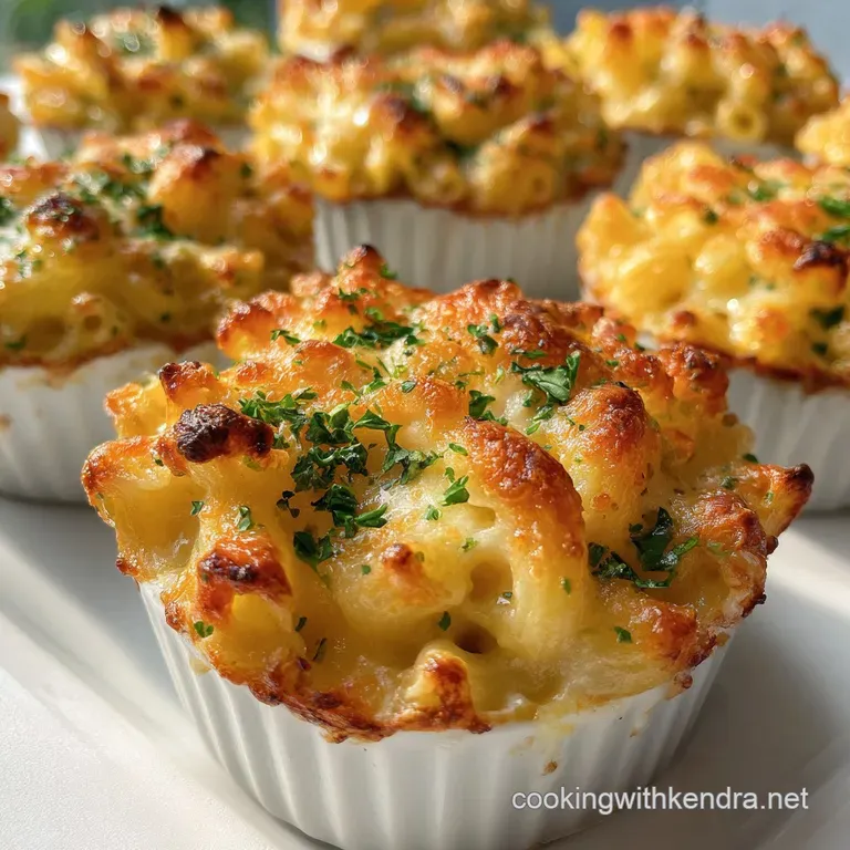 Creamy macaroni and cheese cup on a white plate, sprinkled with fresh parsley, fork poised, inviting and comforting.