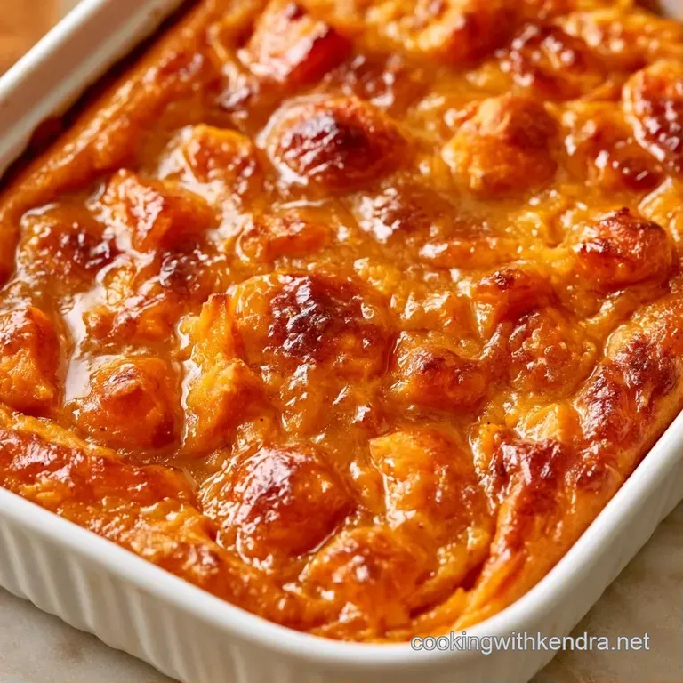 A neat scoop of vibrant orange root vegetable mash topped with a caramelized glaze and a sprig of fresh thyme.