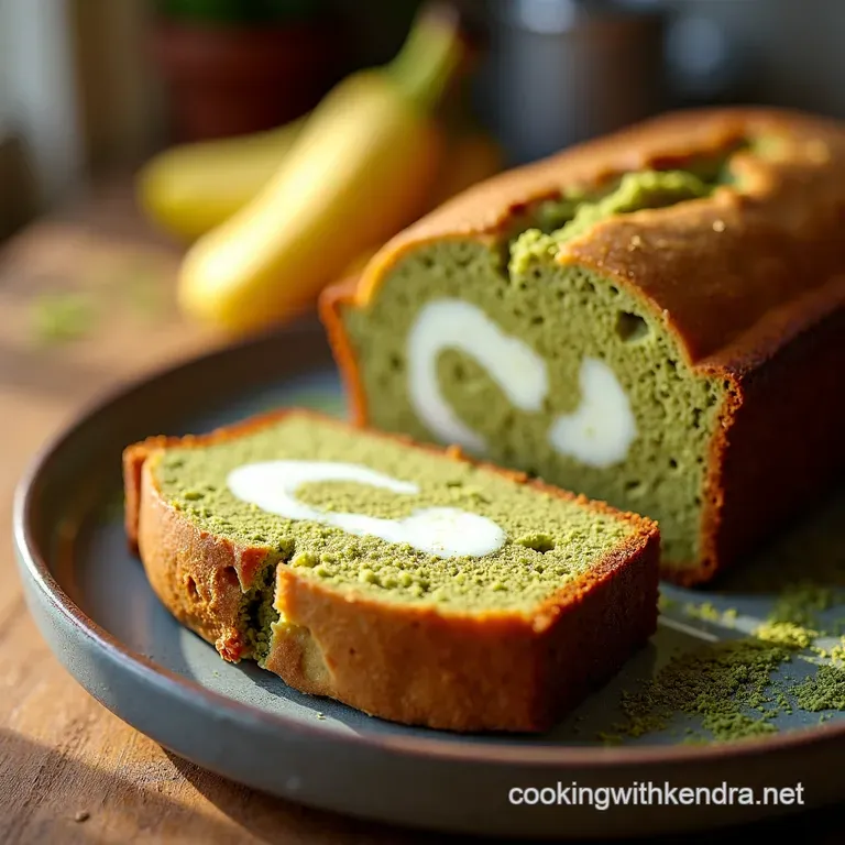 Matcha Swirl Banana Bread with White Chocolate Chunks presentation