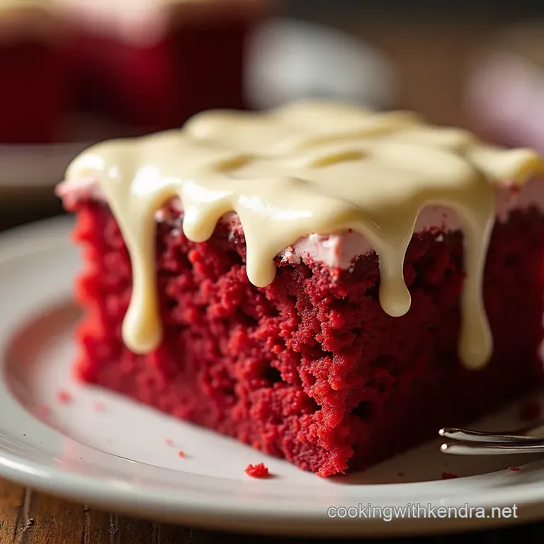 The Southern Charm Soak Ultimate Red Velvet Poke Cake with Cream Cheese Drizzle presentation