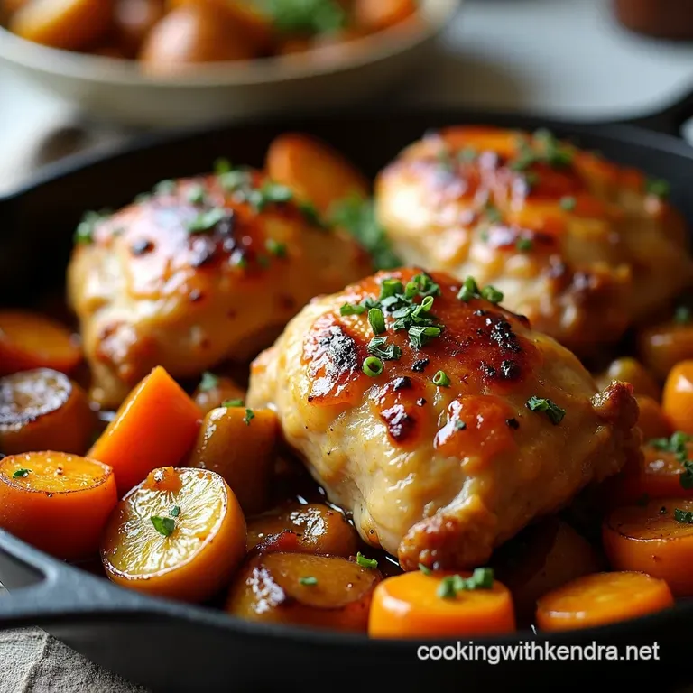 OnePan HoneyGarlic Sticky Chicken Thighs with Roasted Root Vegetables presentation