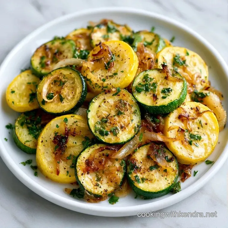 Vibrant yellow and green vegetable slices arranged neatly on a white plate, glistening with olive oil and cracked pepper.
