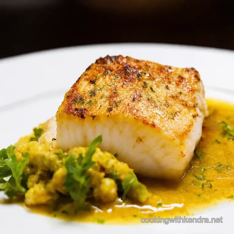 PanSeared Chilean Sea Bass with LemonHerb Butter Sauce presentation