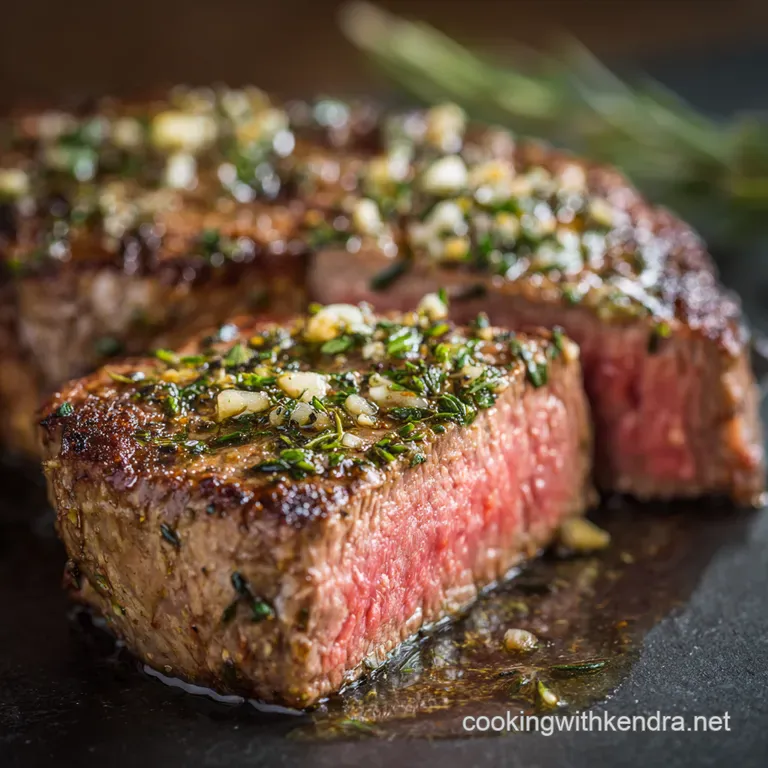 Perfectly Seared Entrecôte with Garlic-Herb Butter presentation