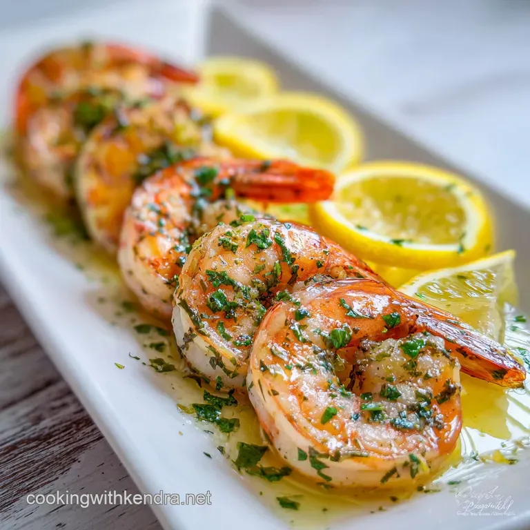 Elegant shrimp cocktail: glistening poached shrimp draped over the rim of a stemmed glass, showcasing the sauce and a brig...