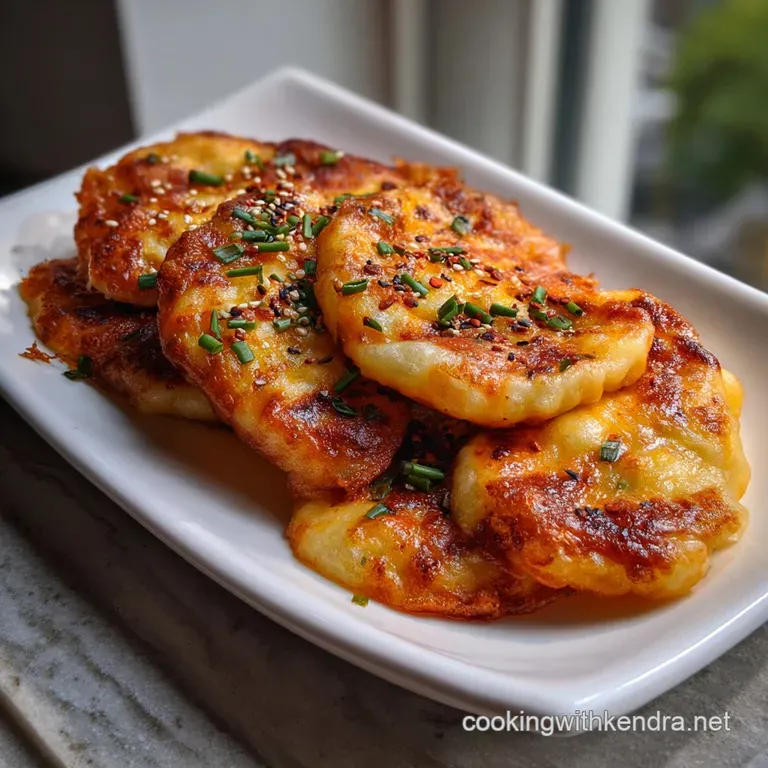 Golden, blistered pancake with a crisp exterior, oozing melted cheese and potato filling, elegantly plated for a savory tr...