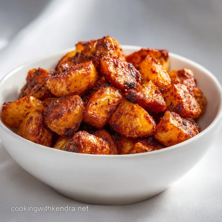 Vibrant bowl of seasoned golden potato cubes, sweet corn, and black beans topped with creamy avocado and fresh lime.