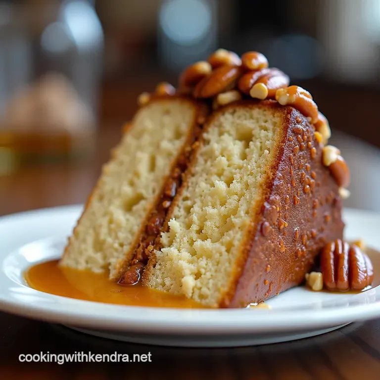 Aunt Millies Decadent Southern Pecan Praline Layer Cake with Warm Brown Butter Glaze