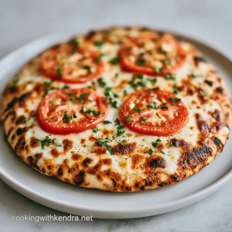 Sliced flatbread on a rustic wooden board with fresh basil leaves and a drizzle of golden olive oil nearby.
