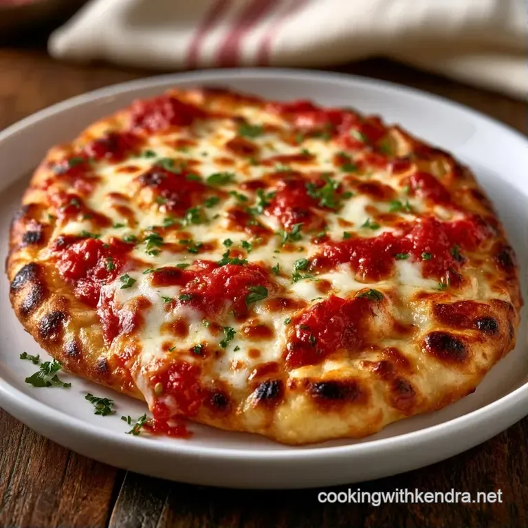 Slices of toasted flatbread pizza with gooey cheese and vibrant red sauce served on a clean white ceramic plate.