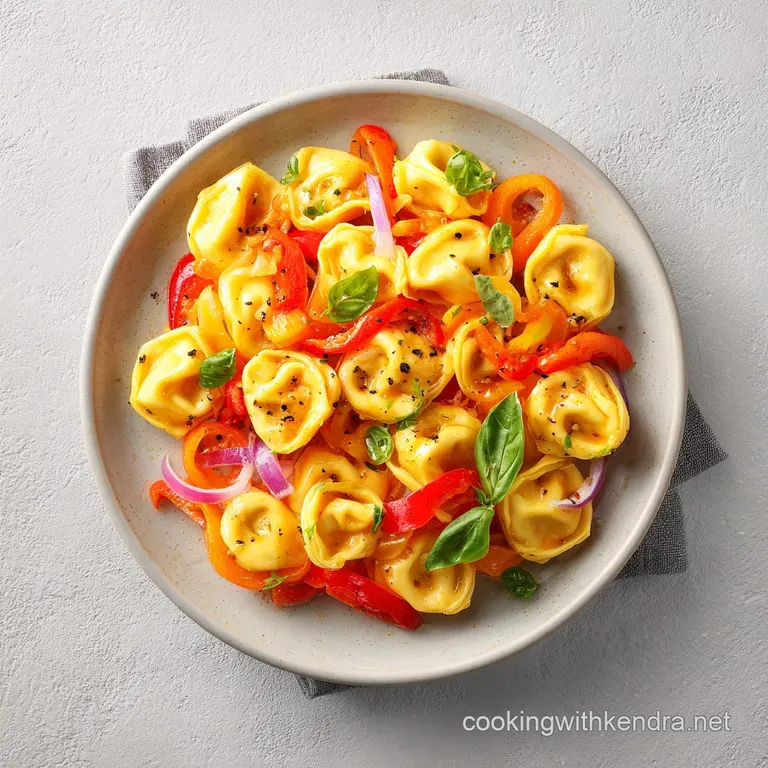 Perfectly plated tortellini with light creamy sauce, vibrant green basil garnish, and a sprinkle of parmesan cheese creati...