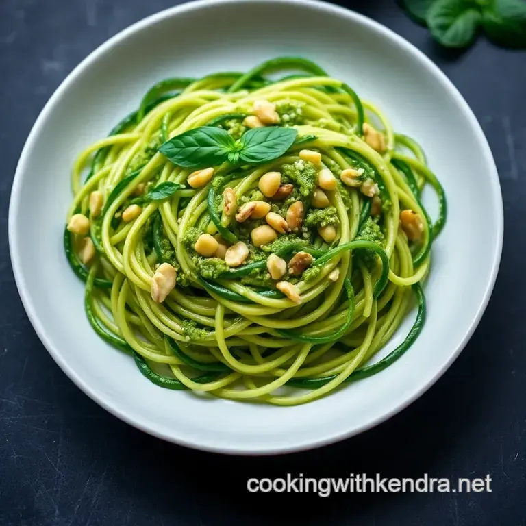 Raw Vegan Zucchini Noodles with Avocado Basil Pesto presentation