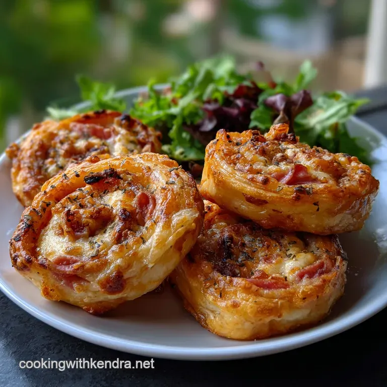 Crisp, golden-brown pinwheels artfully arranged on a white plate, showcasing a cross-section of the flavorful Reuben filling.