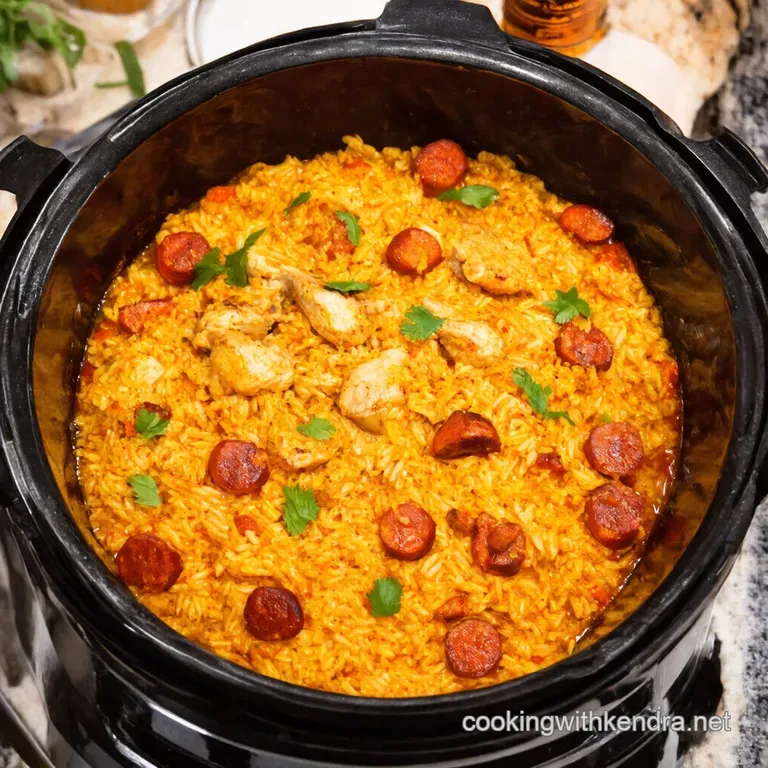 Rice Cooker Chicken Chorizo Paella presentation
