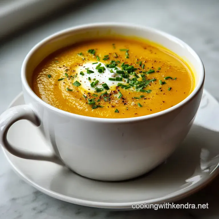Elegant bowl of smooth butternut squash soup garnished with fried sage leaves, drizzled olive oil, and a sprinkle of black...