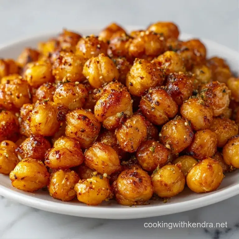 Golden roasted legumes scattered on a dark wooden board with a side of creamy dip and fresh parsley sprigs.