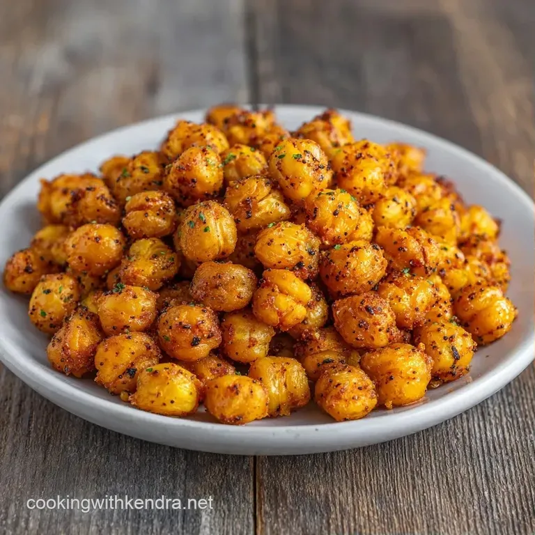 Crispy, amber-hued legumes scattered across a matte black slate platter with a side of creamy dipping sauce.