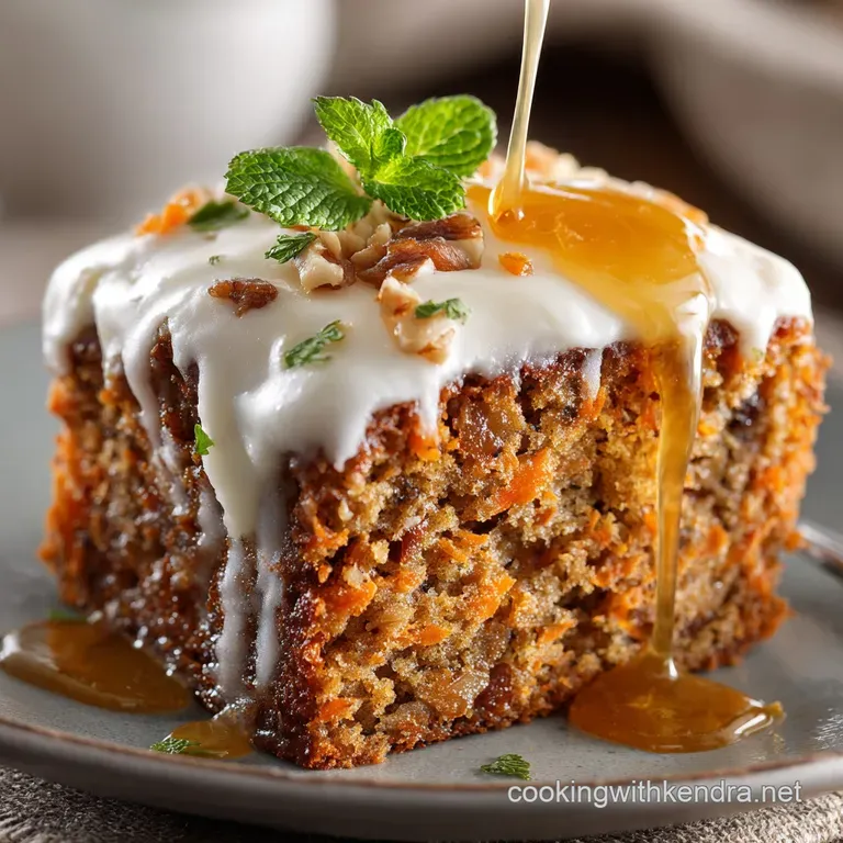 The Royal Carrot Cake Poke Spiced Sponge with Custard Cream Cheese Glaze presentation