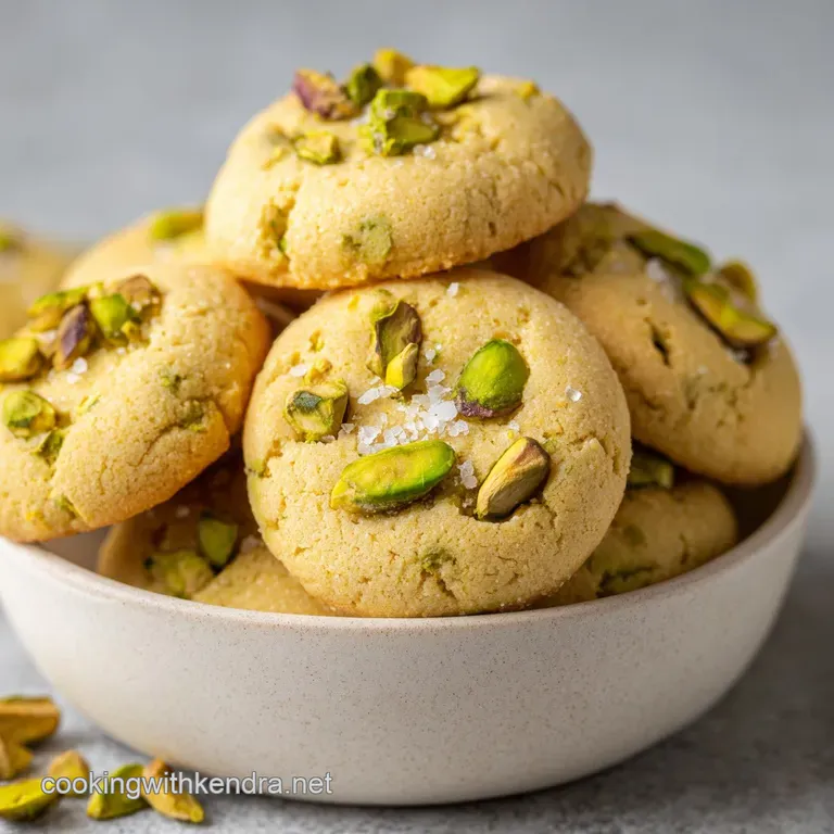 A stack of soft, honey-glazed cookies on a white ceramic plate, garnished with crushed nuts and a honey drizzle.