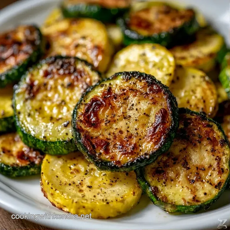 Roasted yellow and green squash rounds arranged on a slate platter, garnished with microgreens and lemon zest.