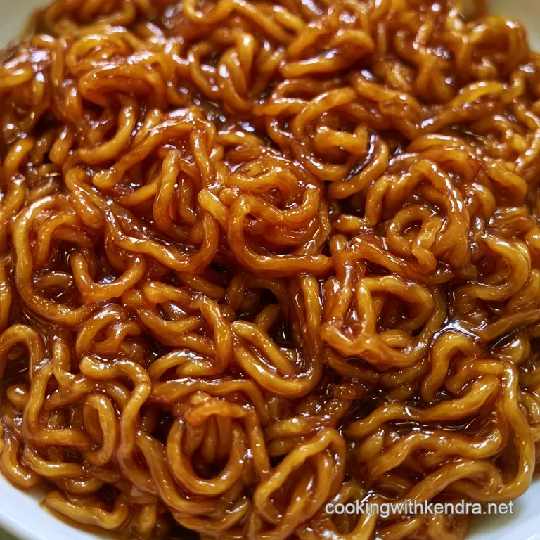 Swirled glossy noodles in a white bowl with sliced spring onions, placed on a minimalist grey stone background.